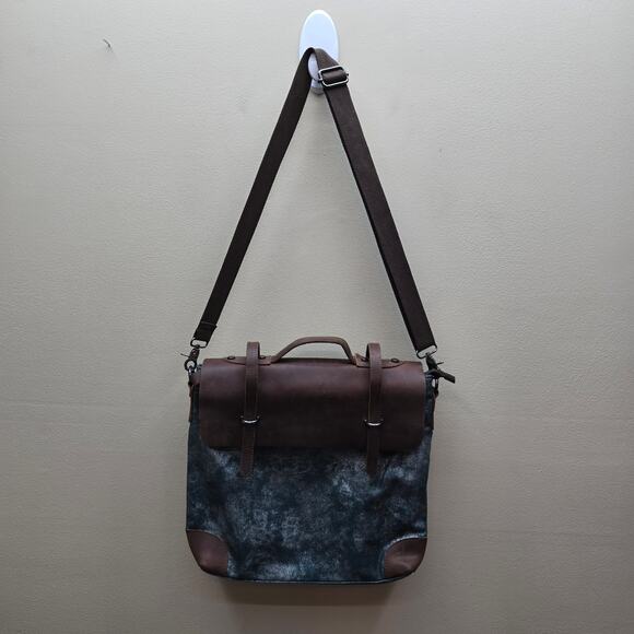Jesslyn Blake Anthropologie Canvas & Leather Crossbody Messenger Bag Brown Blue - Picture 2 of 15